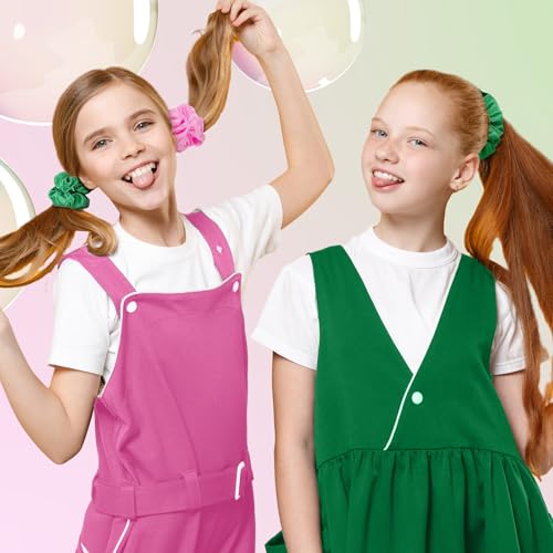 24 Pcs Silk Hair Scrunchies - Pink and Green Party Favors with Cards