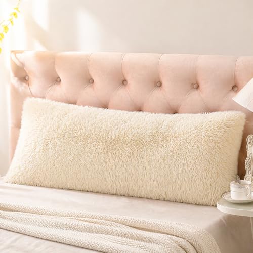 Reafort Luxury Faux Fur Body Pillow Cover 21x54in - Cream