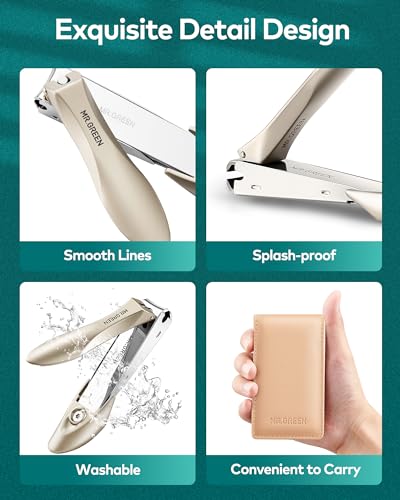 MR.GREEN Khaki 3PCS Nail Clipper Set with Anti-Splash Fingernail Clippers, Ear Pick, Glass Nail File, Leather Case