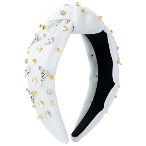 Jeweled Cheerleader Knotted Headband with Rhinestones & Pearls