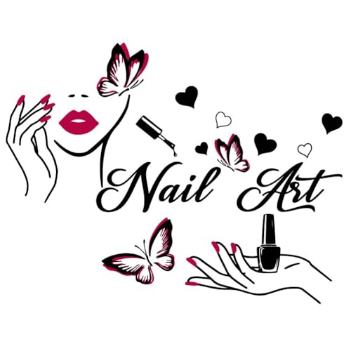 SUPERDANT Nail Art Wall Decor Stickers for Salons & Home - Butterfly & Manicure Design - DIY Peel & Stick Wall Art - Girl Woman Bedroom & Dressing Room Decor