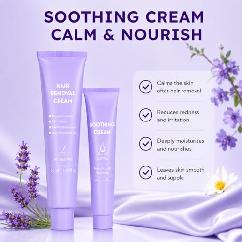 Hair Removal Cream, Facial Hair Removal Cream for Women with Soothing Cream,Facial Hair Remover for Sensitive Skin, Face Hair Remover for Upper Lip, Peach Fuzz, Chin & Sideburns
