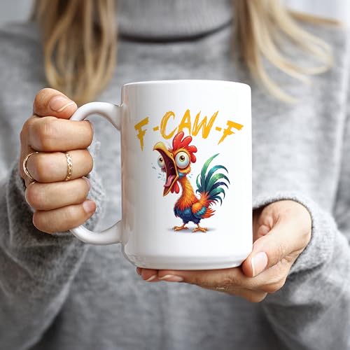 Funny F-Caw-F Coffee Mug for Men - Rooster Hidden Message Gift