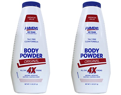 Ammens Talc-Free Body Powder Unscented 11 oz (Pack of 2) - All-Day Protection