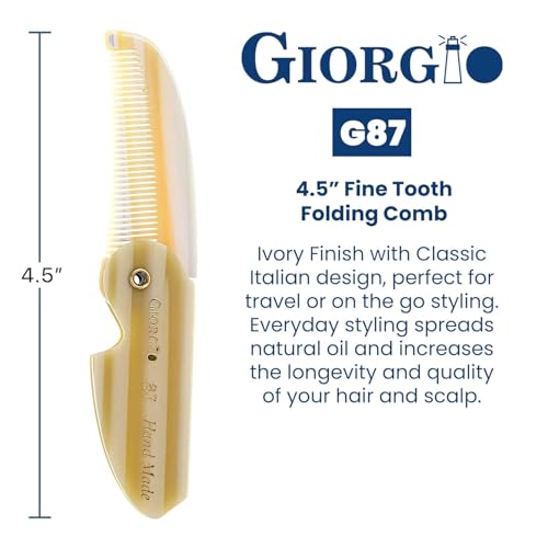 Giorgio G87IVY 2.5 Inch Ivory Men's Folding Pocket Comb with Beard Brush - Travel Grooming Set (1 Pack - GIVY87/GBRD1)