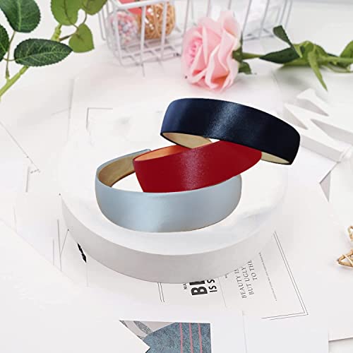 YVPSI Satin Headbands 3 Pack - Black White Wine Red, 2cm Wide Non-Slip Comfortable