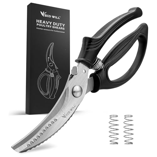 Heavy Duty Kitchen Shears - Stainless Steel Poultry Scissors with Non-Slip Handle & Safety Lock