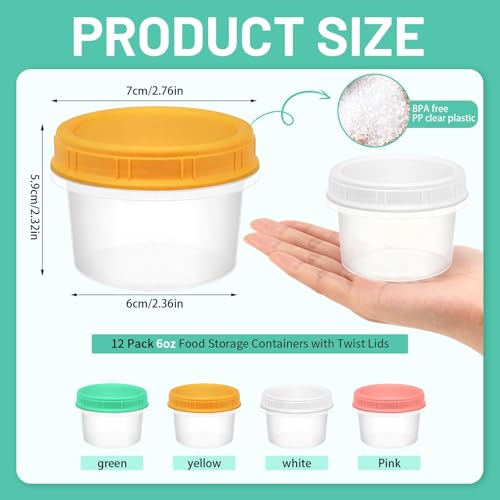 12 Pack Stackable Freezer Containers with Screw-On Lids, 6oz