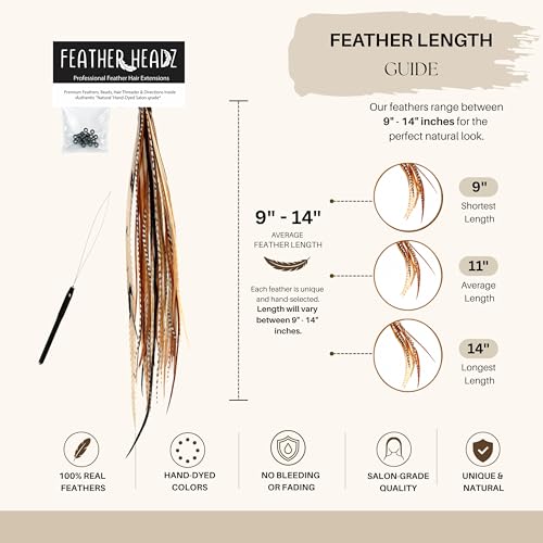 21 Natural Color Hair Extensions ? 9¡±?14¡± Long ? DIY Rooster Kit with 20 Micro-Link Beads ? 100% Real Feathers ? Eye-Catching Boho Style