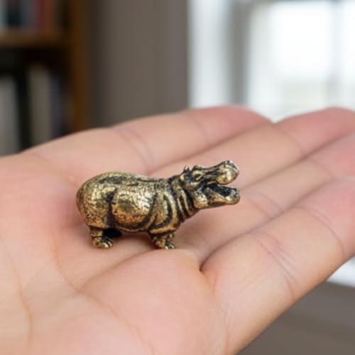 Handmade Brass Hippopotamus Figurine - Miniature Collectible Art