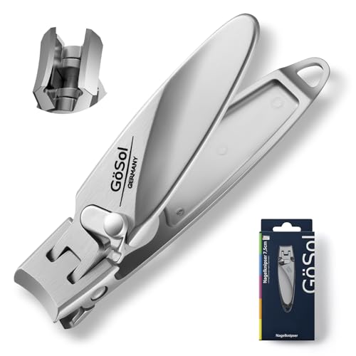 GÖSOL Stainless Steel Wide Jaw Nail Clipper with Catcher & Built-in File
