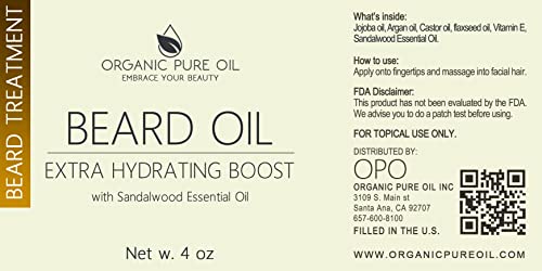 OPO Organic Beard Oil for Men - 4 oz Sandalwood, Vegan Conditioning