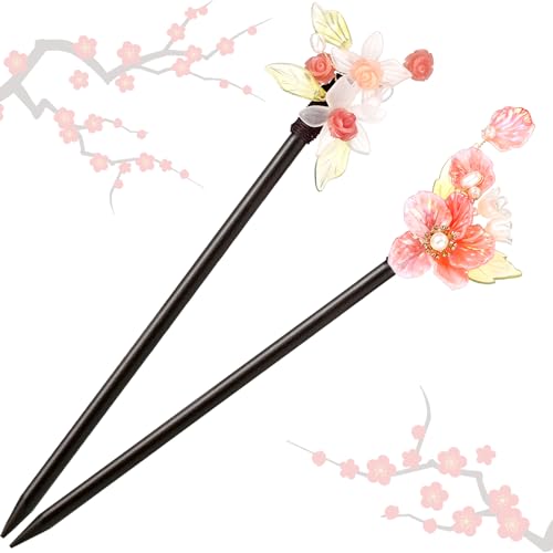 Willbond Delicate Style 2 Pcs Chinese Japanese Wooden Hair Sticks with Beads