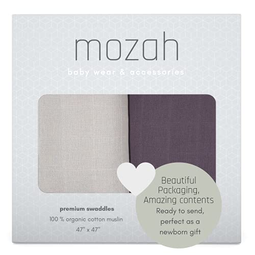 MOZAH Organic Muslin Swaddle Blankets - 100% Cotton, 2 Pack