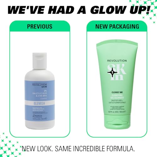 Revolution Skin Clearly Me 2% Salicylic Acid Cleansing Gel - Hydrating Face Wash for Oily Skin, 5.07 Fl Oz (Pack of 2)