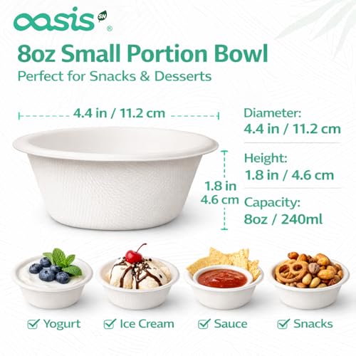 OasisSN 128-Pack Compostable Paper Bowls - Eco-Friendly, Heavy-Duty, Microwave & Freezer Safe for Desserts & Snacks