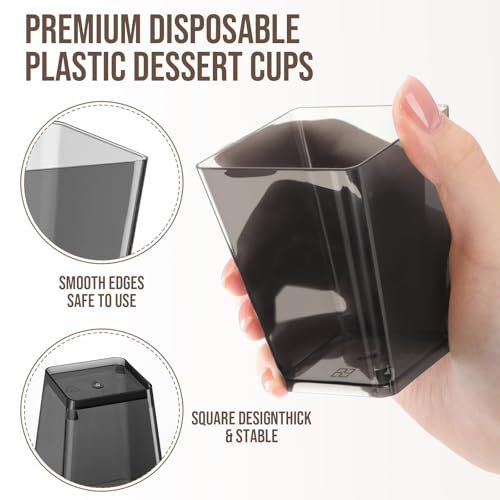 25 Pcs 5 oz Black Plastic Dessert Cups - Disposable Parfait Bowls