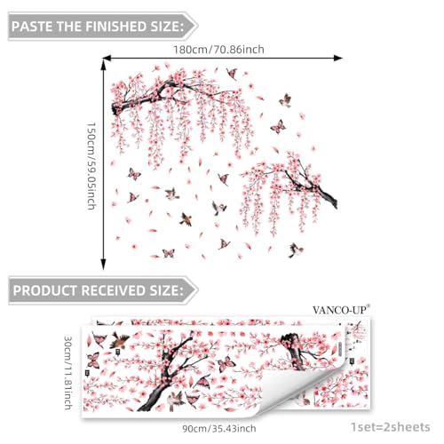 Large Cherry Blossom Tree Wall Decals - Removable Pink Flower Stickers