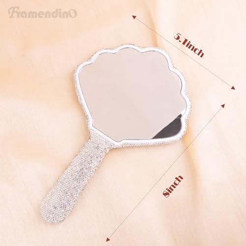 Framendino Rhinestone Shell Handheld Mirror - Sparkling Bling Makeup Mirror