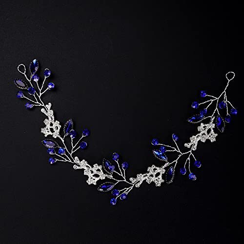 Teyglen Blue Crystal Headband Hair Vine - Bridal Wedding Hair Accessories