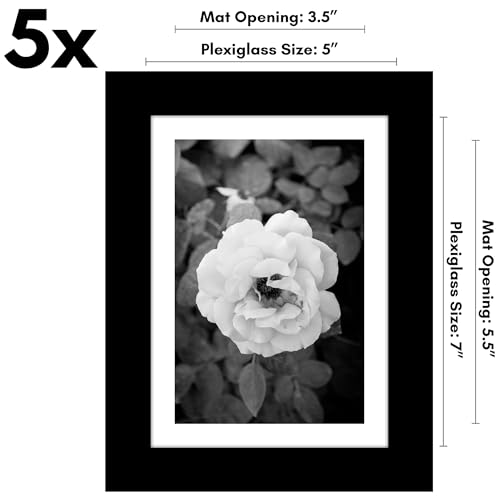Americanflat Black 5x7 Picture Frame Set, 5-Pack - Matted for 4x6 Photos