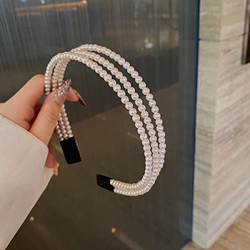 3 Row Faux Pearl Headband for Women - Elegant Bridal Hair Accessory