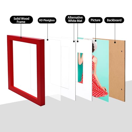 KINLINK 8x8 Red Solid Wood Picture Frame for 4x4 & 6x6 Pictures