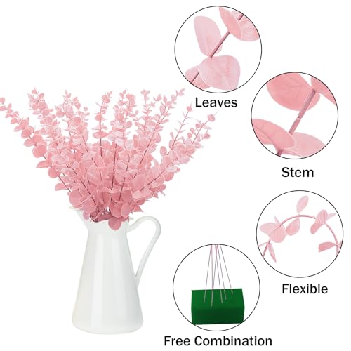 36 Pcs Pink Artificial Eucalyptus Stems - 15" Faux Branches for Home Decor