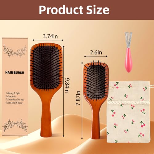 WanYiHan Small Wooden Hair Brush - Detangling Paddle Brush for All Hair Types