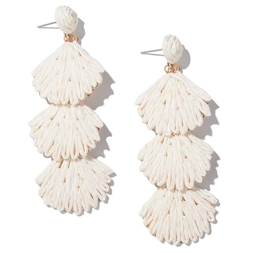 Raffia Starfish Seashell Dangle Earrings - Colorful Beach Jewelry