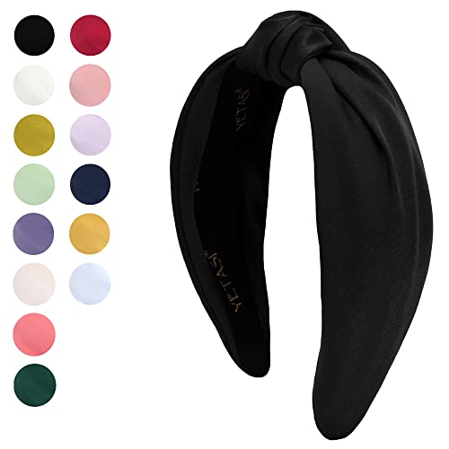 Elegant Black Satin Knotted Headband for Women - Non-Slip Silk Design