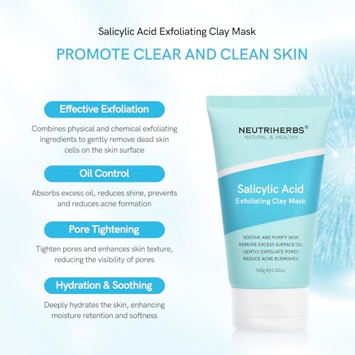 Salicylic Acid Clay Mask for Acne & Oily Skin - Hydrating & Purifying Facial Mask 3.5 Oz