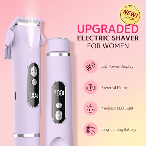 Bikini Trimmer for Women,Smooth Electric Razor for Sensitive Skin, IPX7 Waterproof Wet & Dry Cordless Body Shaver & Grooming Set for Bikini Area, Pubic Hair, Face, Underarms & Legs(Purple)