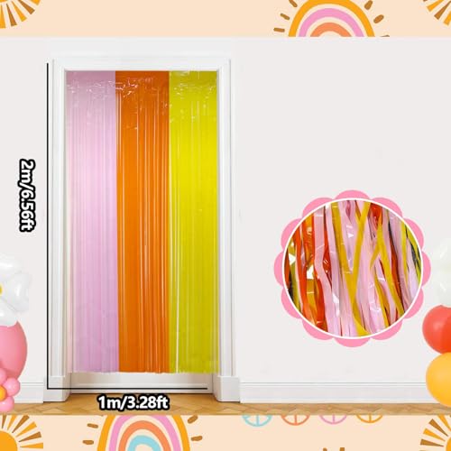 Groovy Foil Fringe Curtains Backdrop - 2 Pack, 3.28x6.56 Ft Tinsel Streamers for Hippie Party Decor
