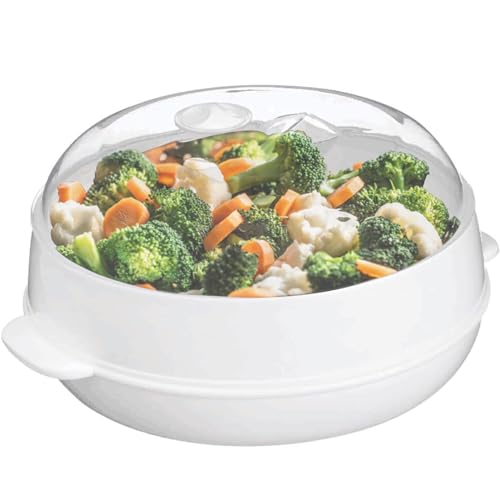 Microwave Steamer with Lid and Tray - 8.4 Inch Plastic Cooker