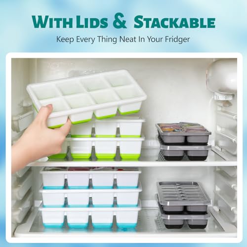 Jrisbo Stackable Silicone Ice Cube Trays with Lid - 2 Pack for Easy Release