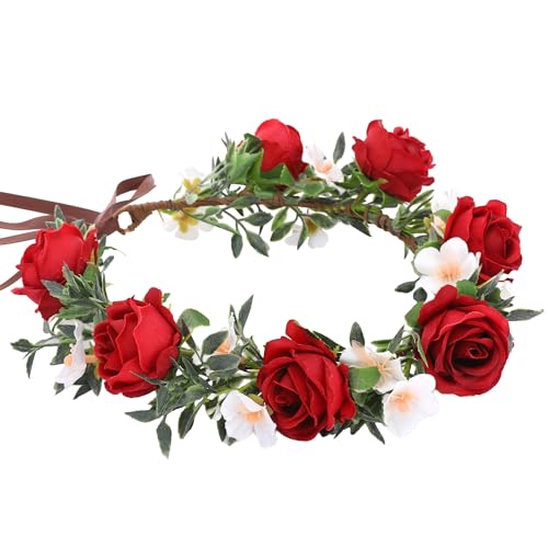 Red Rose Floral Crown Headband - Wedding Hair Accessory