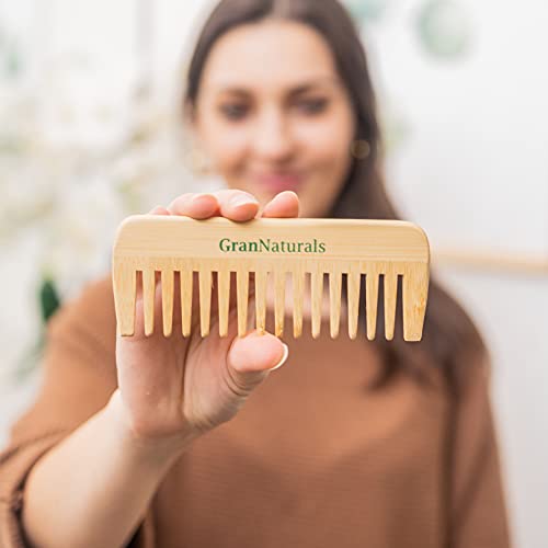 GranNaturals Wide Tooth Wooden Comb for Gentle Detangling