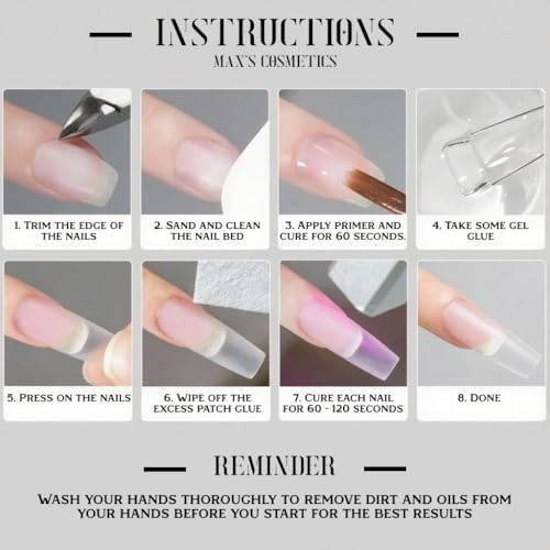 Max's Cosmetics Japanese Style UV Nail Gel Glue for Press-Ons & 3D Art (4pk)