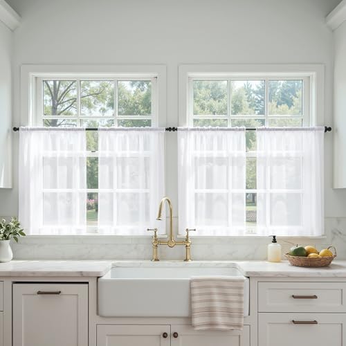 MIULEE White Sheer Curtains - Light Filtering Drapes, 4 Panels, 42x36 Inches