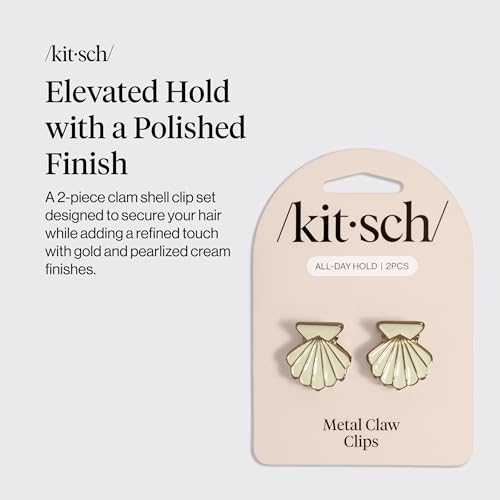 Small Gold and Pearl Clam Shell Hair Clips for Women - 2 Pack