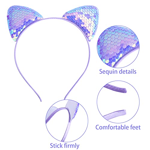 18-Piece Glitter Cat Ear Headband Set - Sparkly Sequin Party Accessories