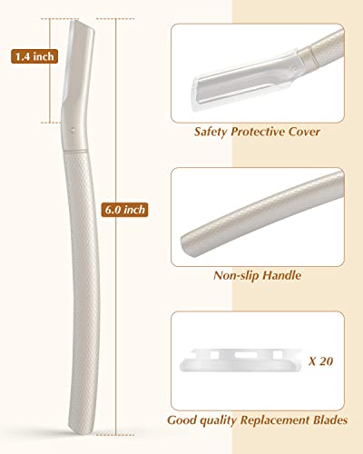MoHern Dermaplane Razor for Face with 20 Blade Refills - Silver, Professional Facial & Eyebrow Shaver for Women & Men