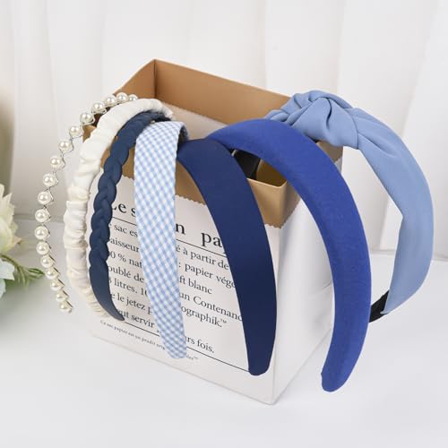 Blue 7PCS Non-Slip Trendy Headbands for Women & Girls - Fashion Hair Accessories