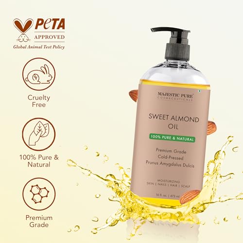 Majestic Pure Sweet Almond Oil - 16 fl. Oz, Cold Pressed & Natural