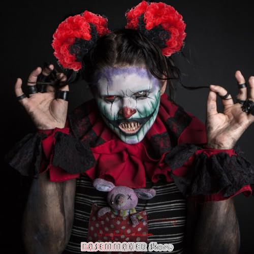 Black Red Afro Puffs Drawstring Ponytail Extensions - 2 Pack Clown Wig