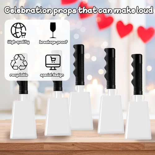 9 Inch White Steel Cowbell with Handle for Sporting Events & Parties