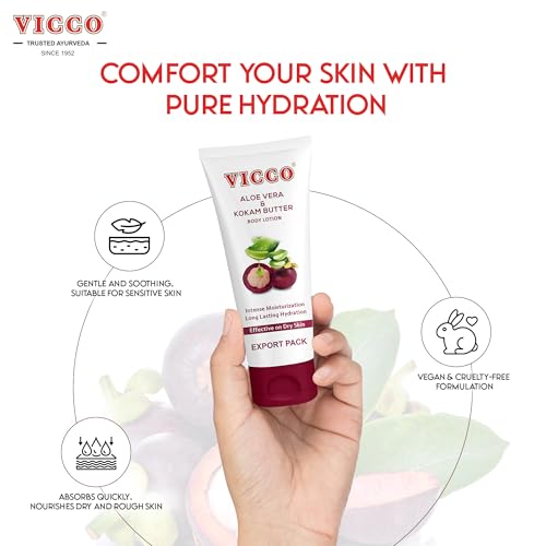 Vicco Aloe Vera and Mangosteen Body & Face Lotion 6.76 Fl Oz – Lightweight, Nourishing, Absorbing