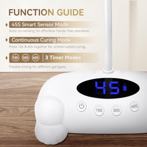 AORAEM White UV Nail Lamp with 5 Timer Modes, 48W Gel Curing Light