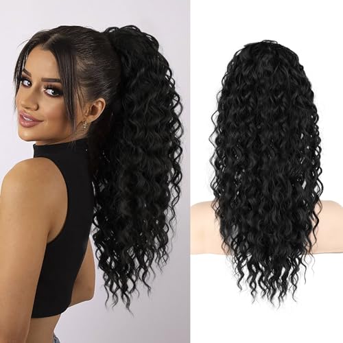 SEIKEA 18 Inch Black Ponytail Extension - Bohemian Curly Drawstring Hairpiece